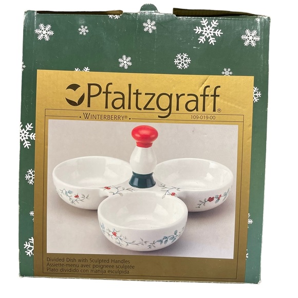 Pfaltzgraff Winterberry Divided Dish Three Bowls  with Sculpted Handles EUC - Picture 2 of 8